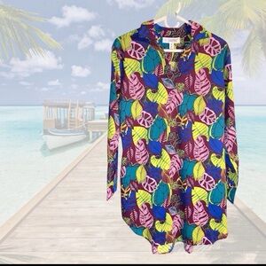 COOLIBAR UPF 50+ Tropical Leaf Print Shirt‎ Dress TUNIC Sun Protection Sz M Rare